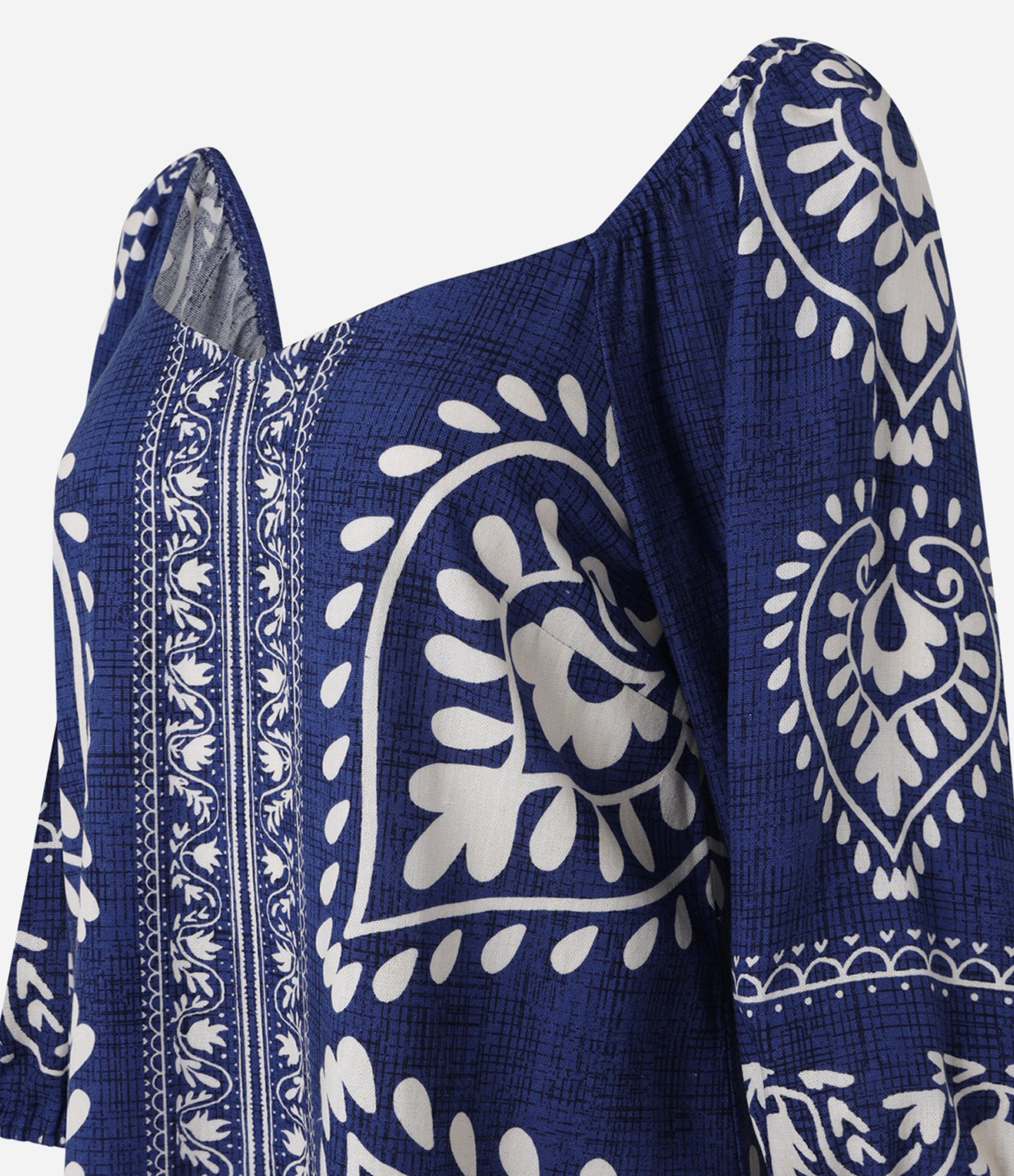 Vestido Curto em Viscose e Linho com Estampa Arabescos Azul 5