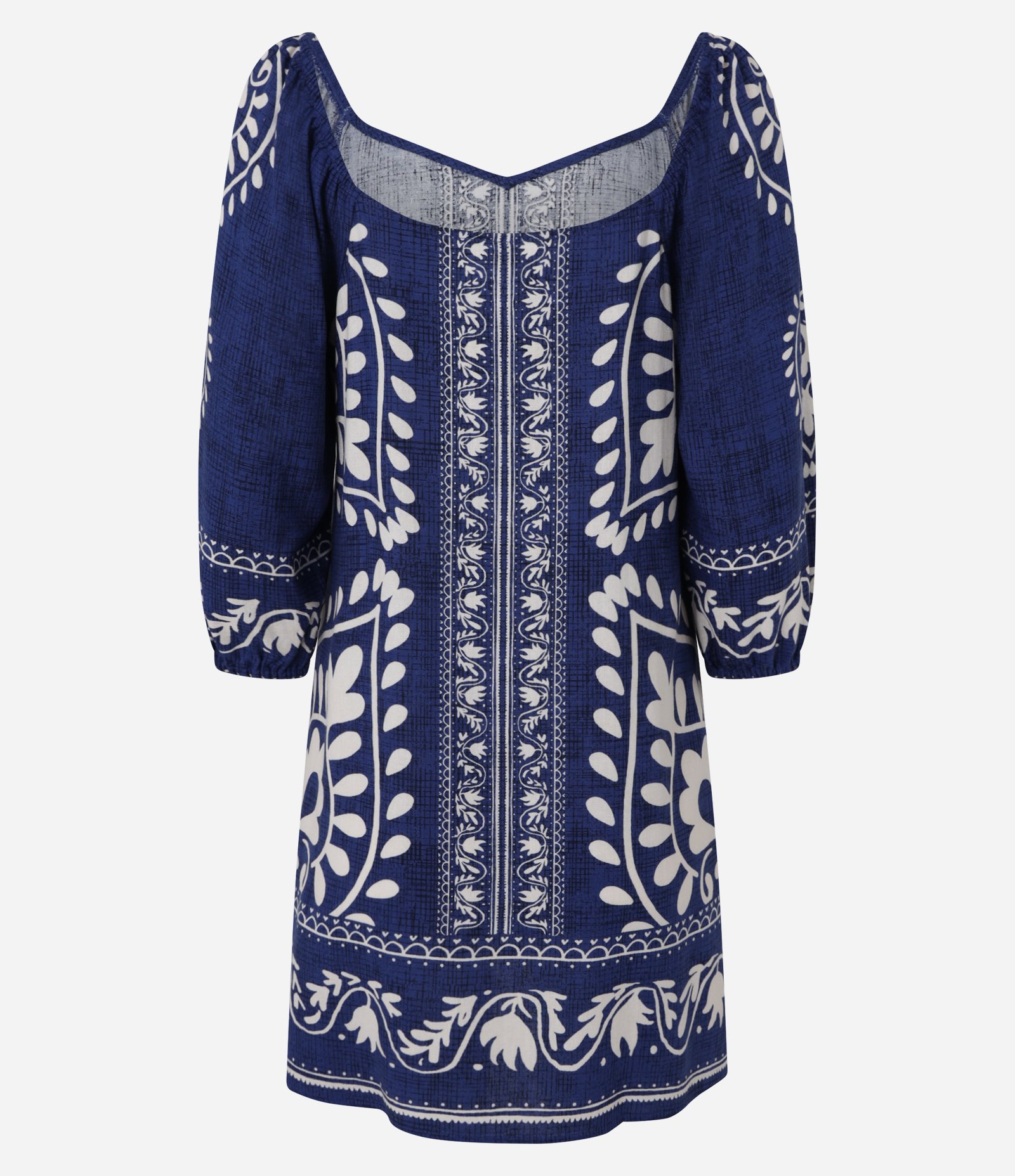 Vestido Curto em Viscose e Linho com Estampa Arabescos Azul 6