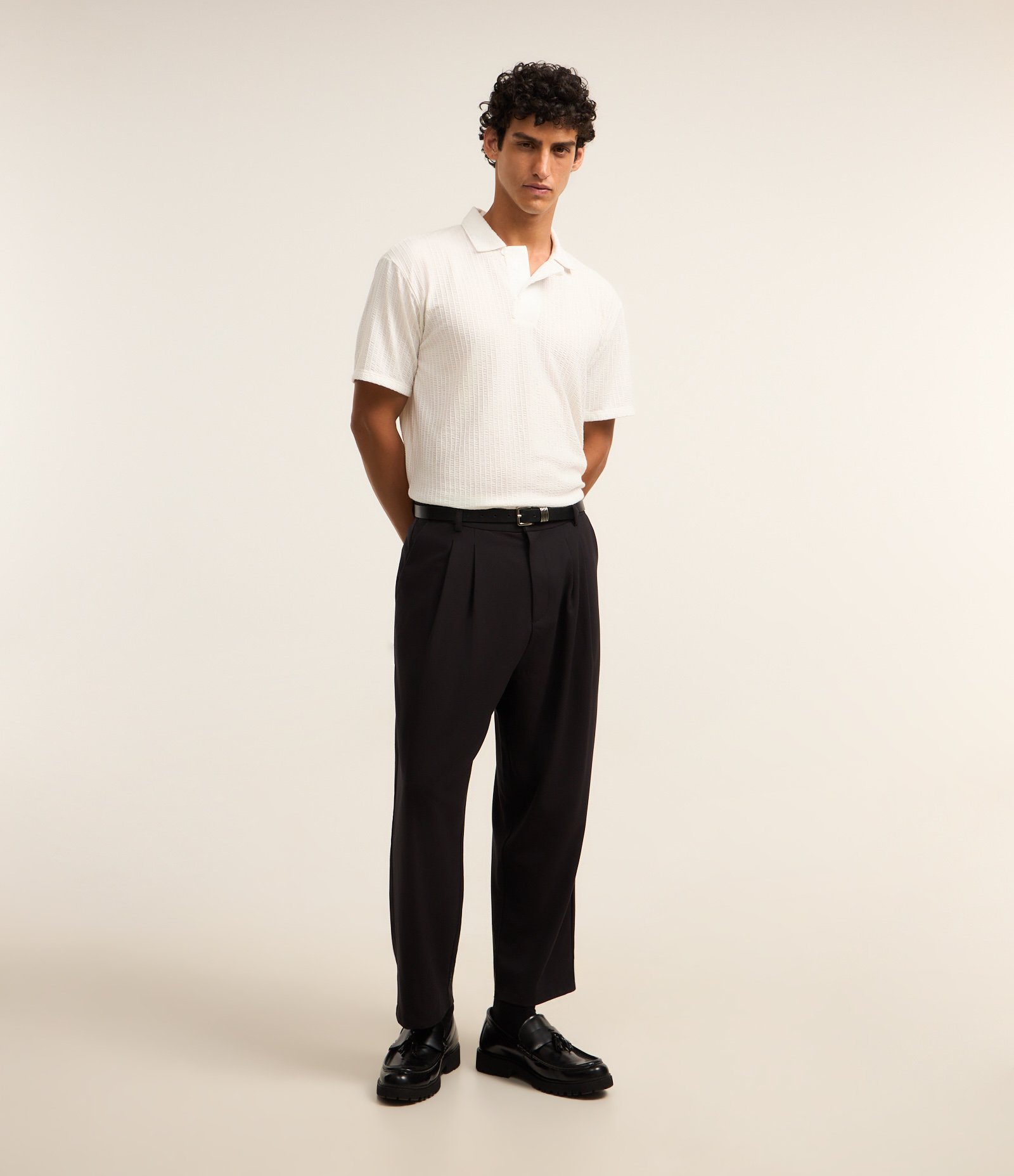 Camisa Polo Regular com Vista Oculta e Textura Branco 2