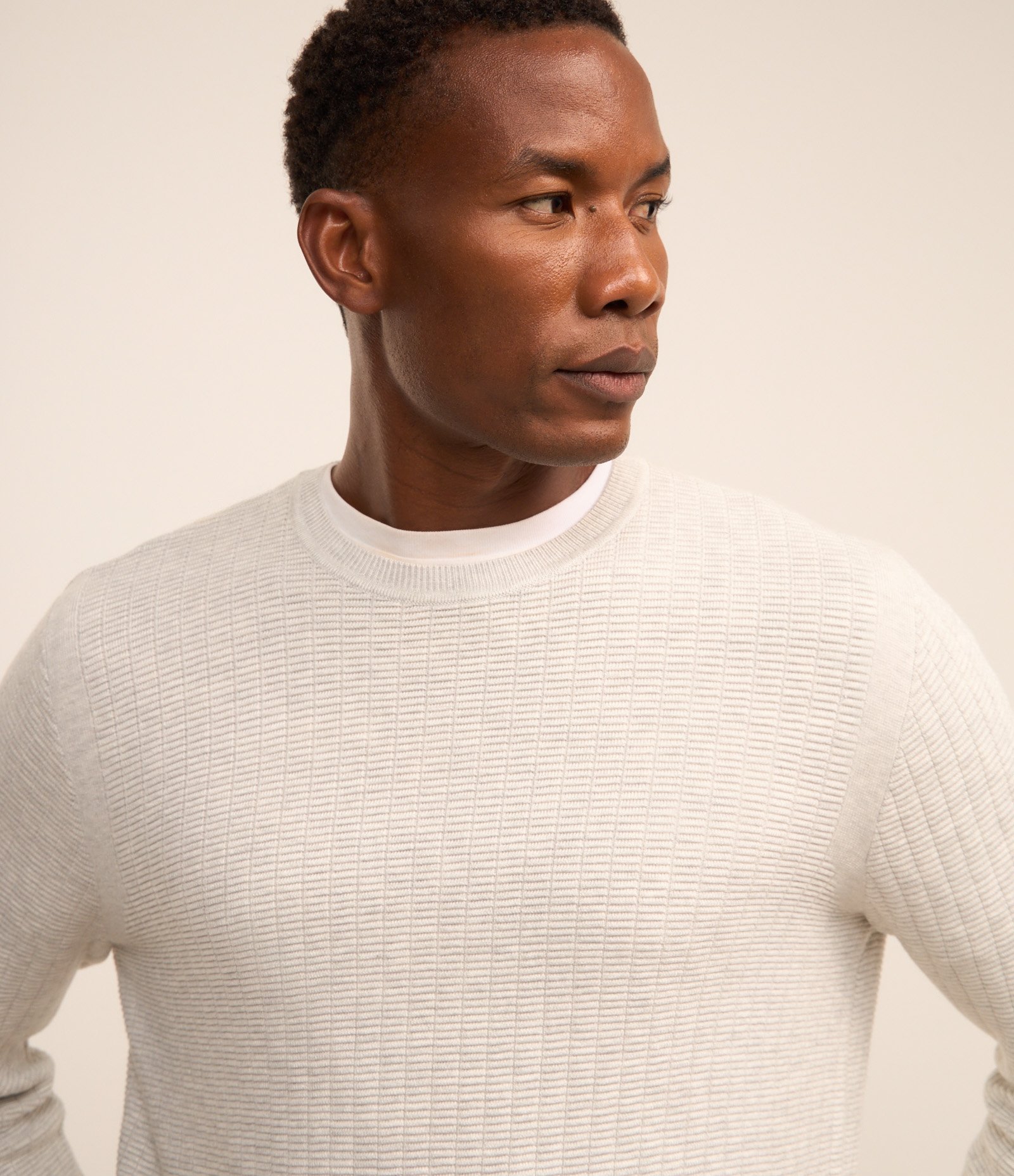 Suéter em Malha com Textura Xadrez Grid Cinza Claro 5