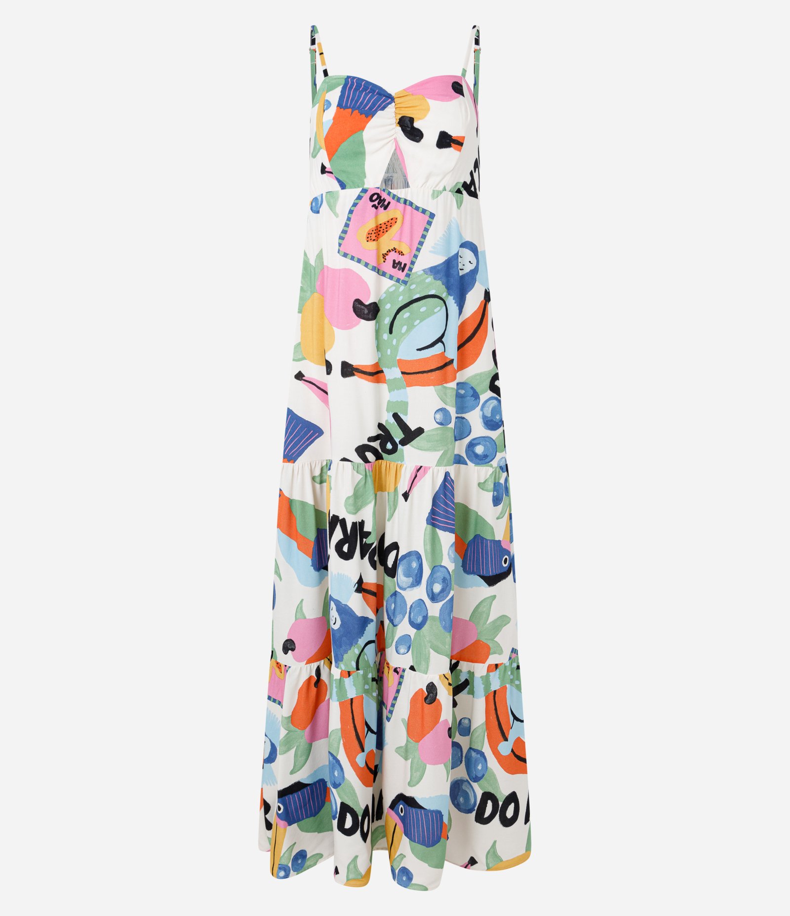 Vestido Long Midi com Alça Fina e Estampa Tropical Multicores 6