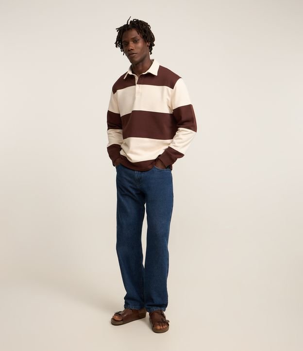 Moletom com Gola Polo e Estampa Listrada