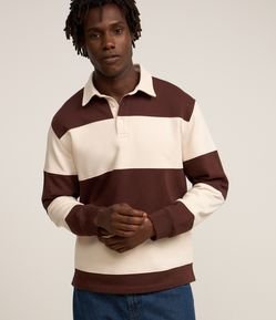 Moletom com Gola Polo e Estampa Listrada