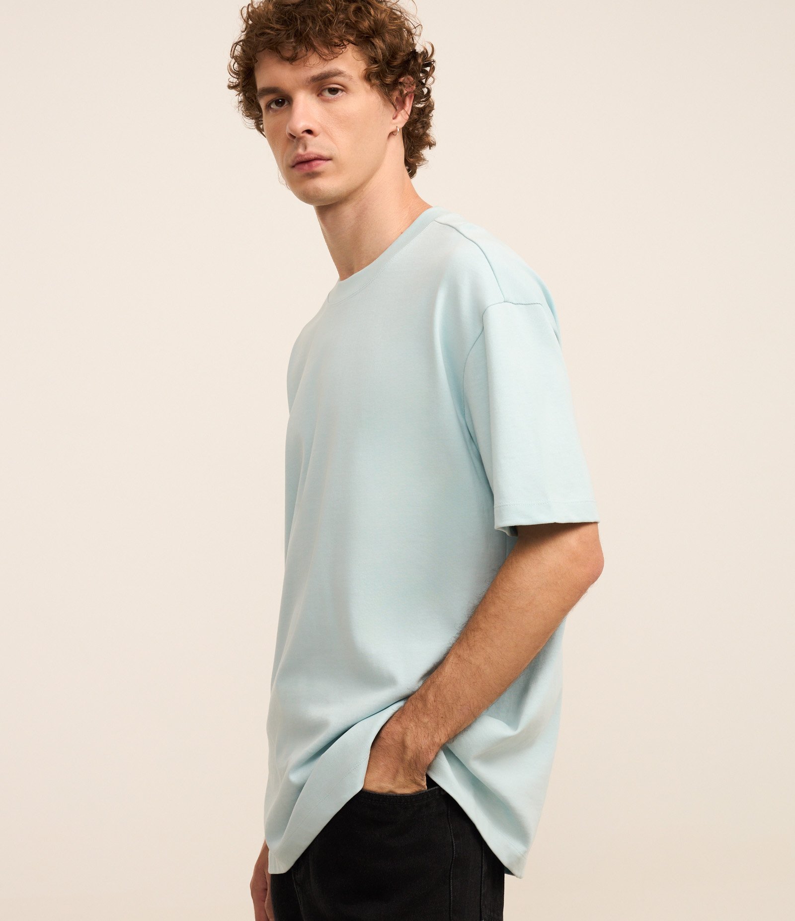 Camiseta Relaxed em Algodão com Efeito Pesado Azul claro 1