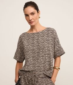 Blusa em Crepe Estampada Xadrez Pied-de-Poule