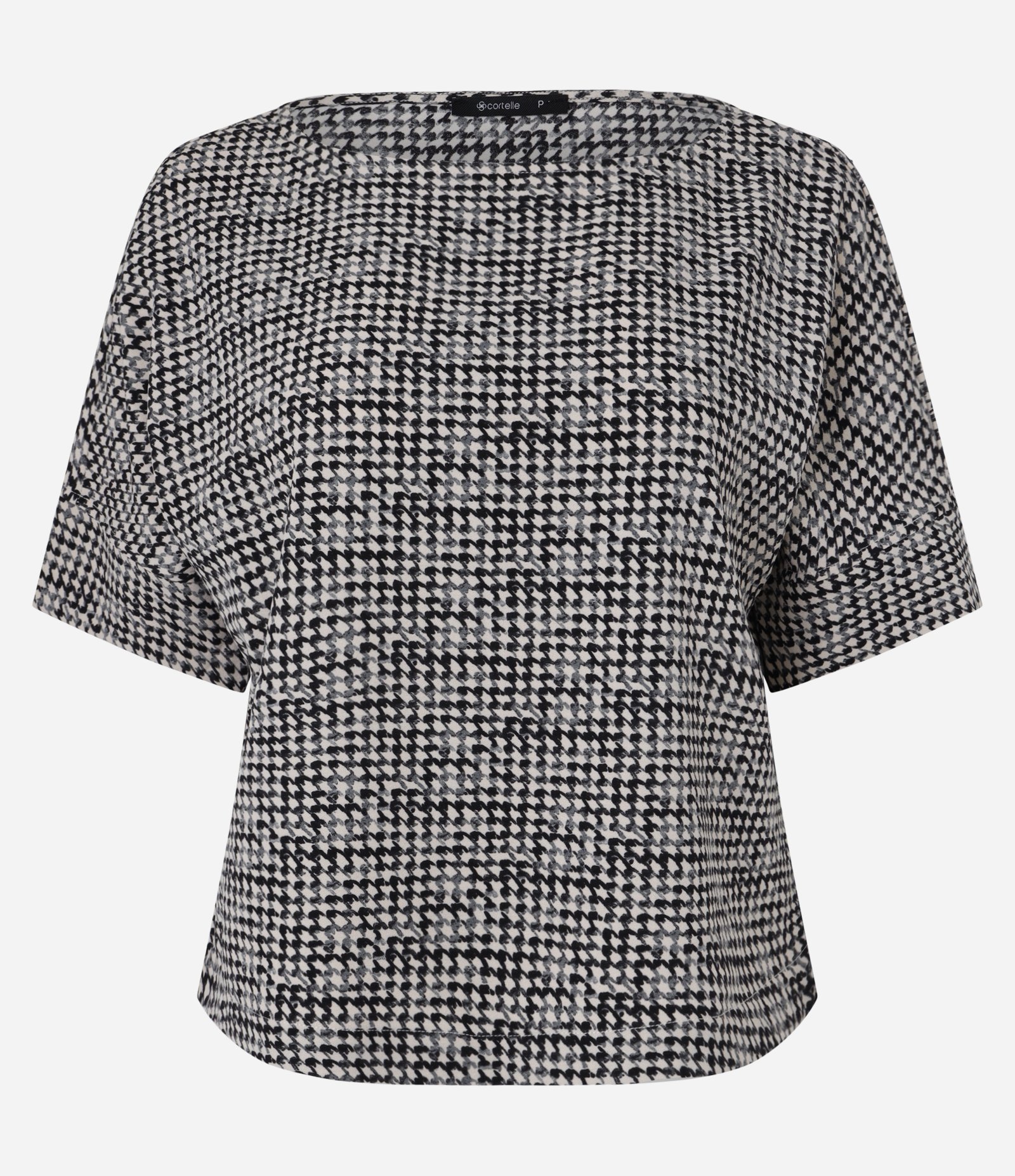 Blusa em Crepe Estampada Xadrez Pied-de-Poule Bege/Preto 5