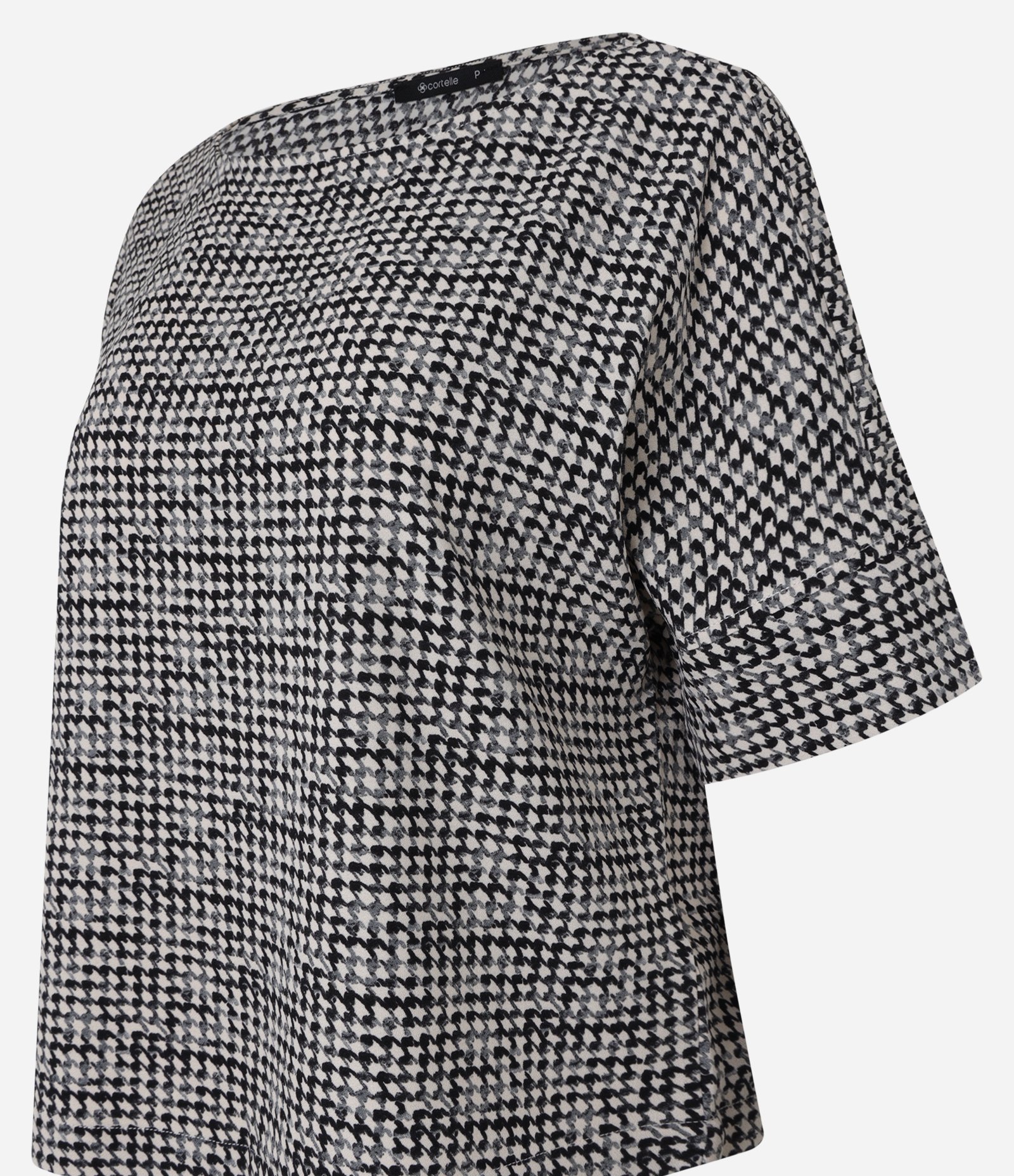 Blusa em Crepe Estampada Xadrez Pied-de-Poule Bege/Preto 6