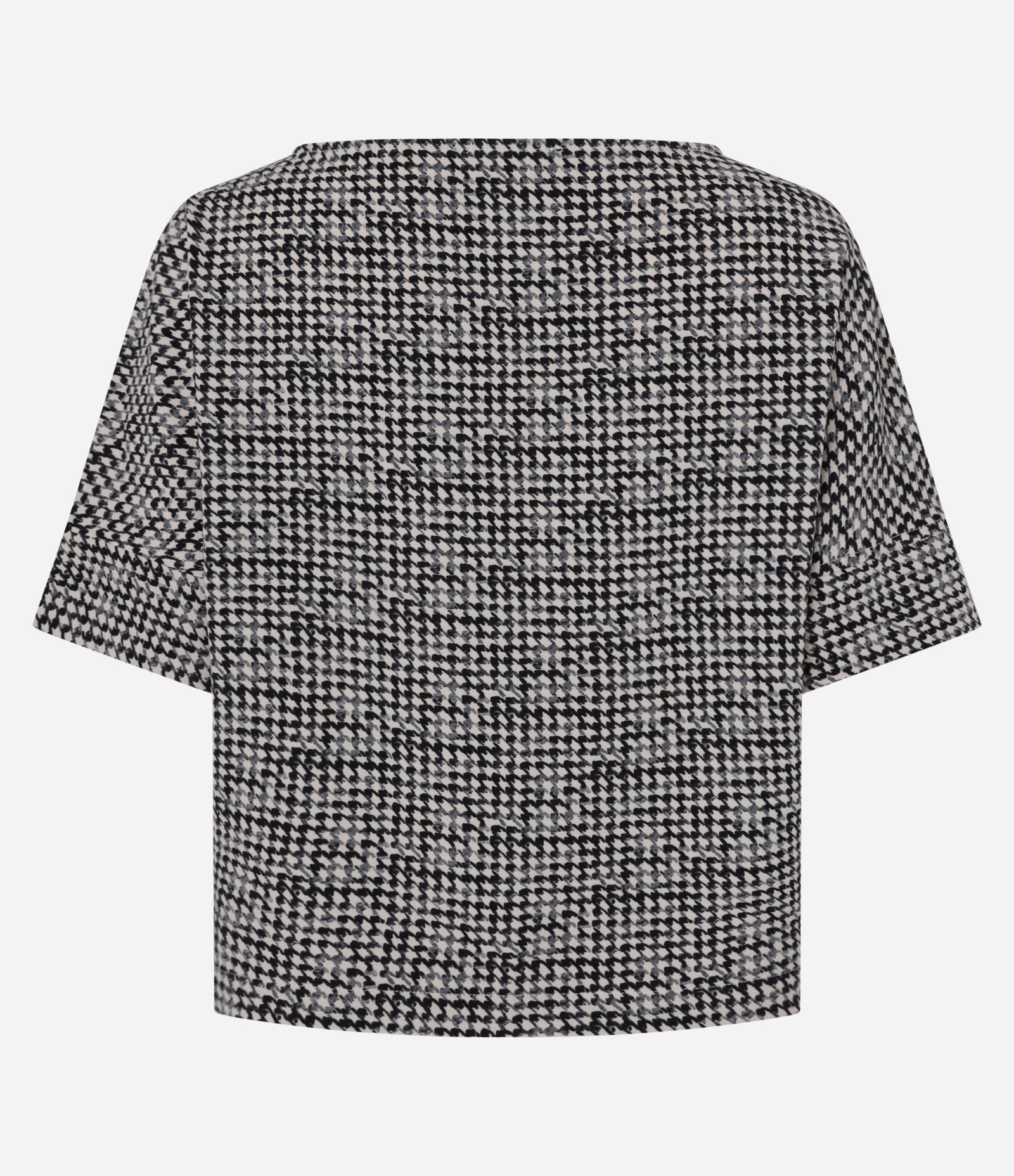 Blusa em Crepe Estampada Xadrez Pied-de-Poule Bege/Preto 7