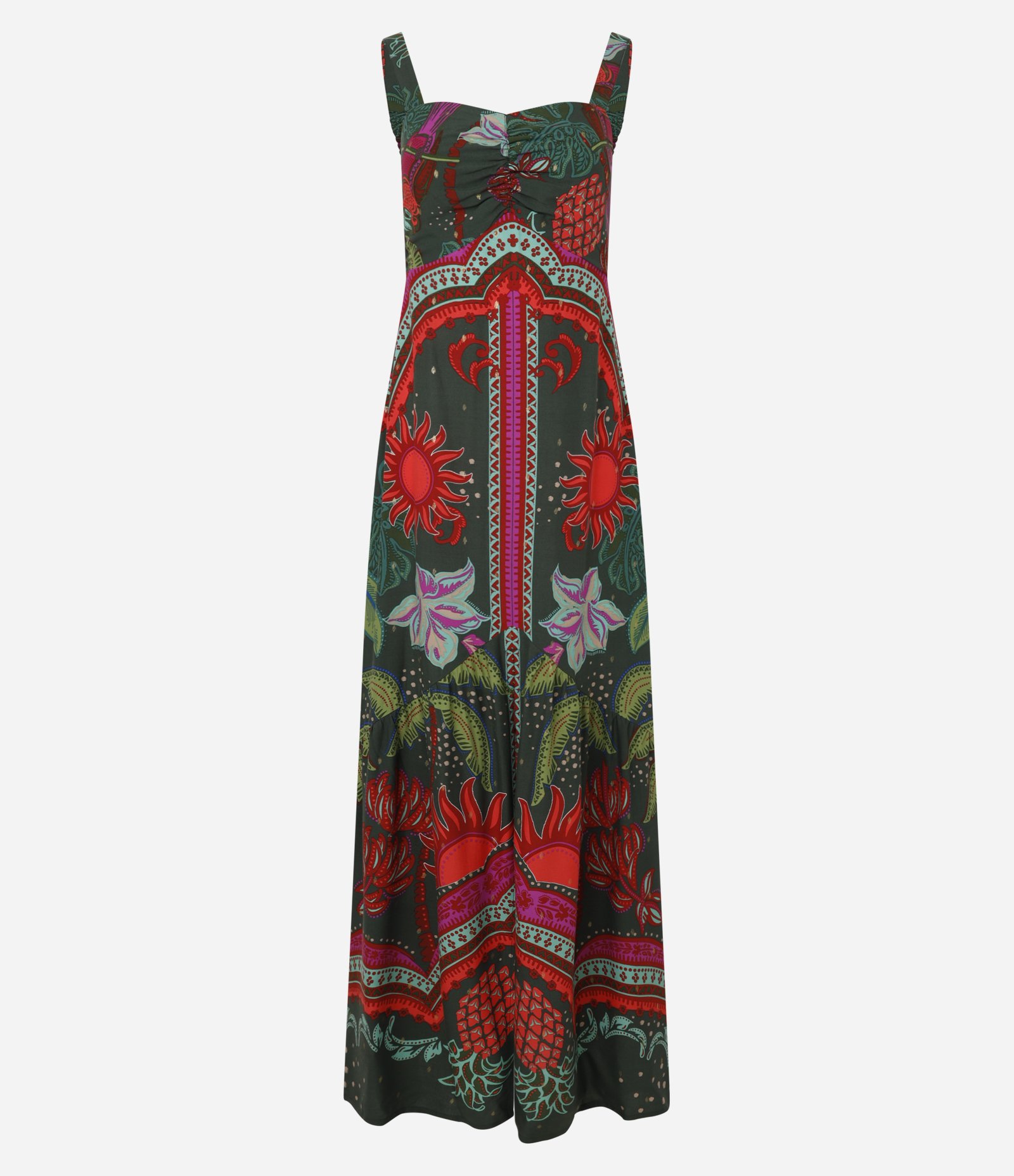 Vestido New Midi em Viscose com Estampa com Fenda Verde 5