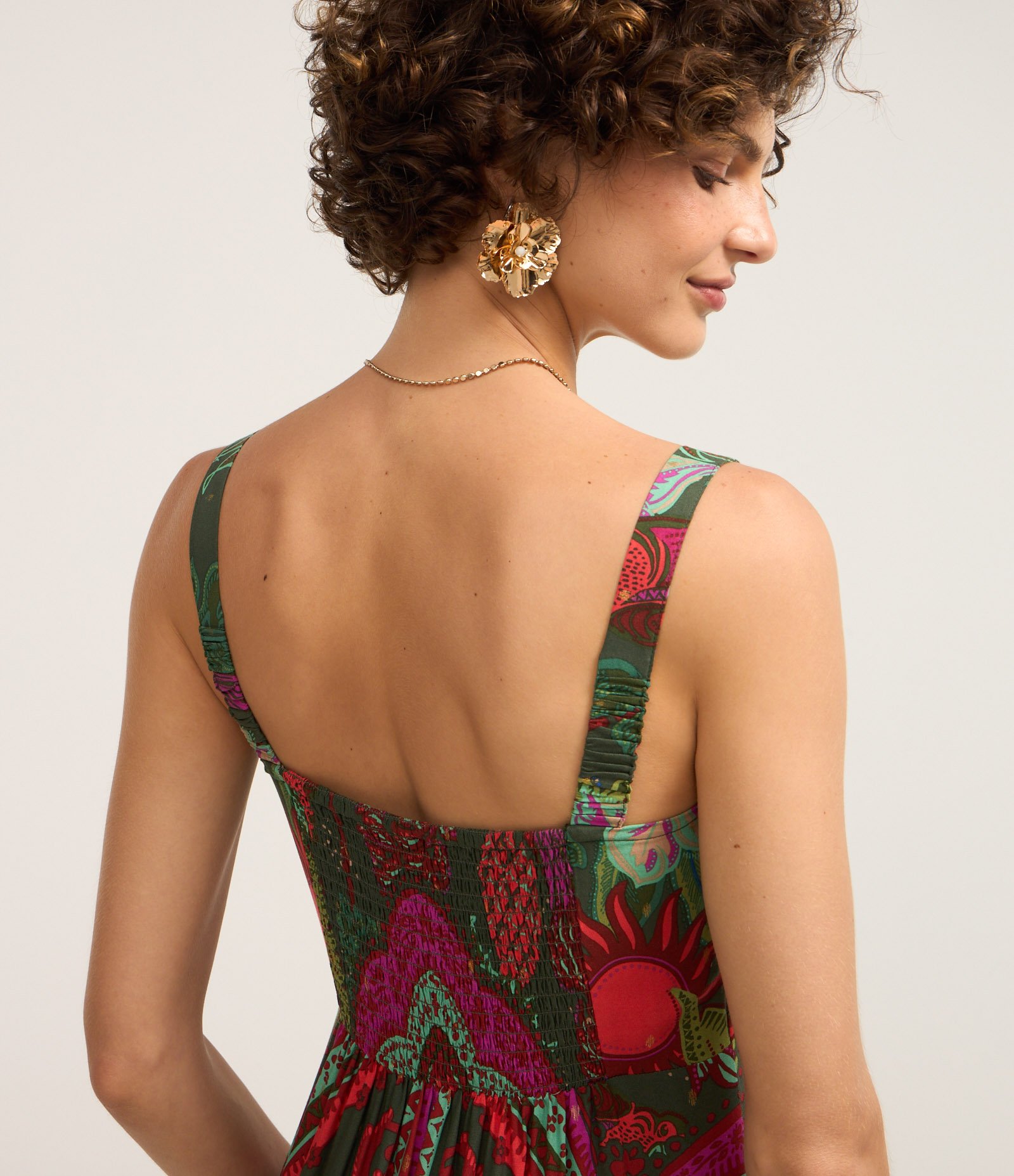 Vestido New Midi em Viscose com Estampa com Fenda Verde 4