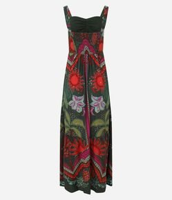 Vestido New Midi em Viscose com Estampa com Fenda