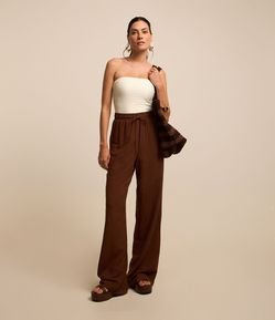 Calça Pantalona em Viscolinho com Cós Elástico