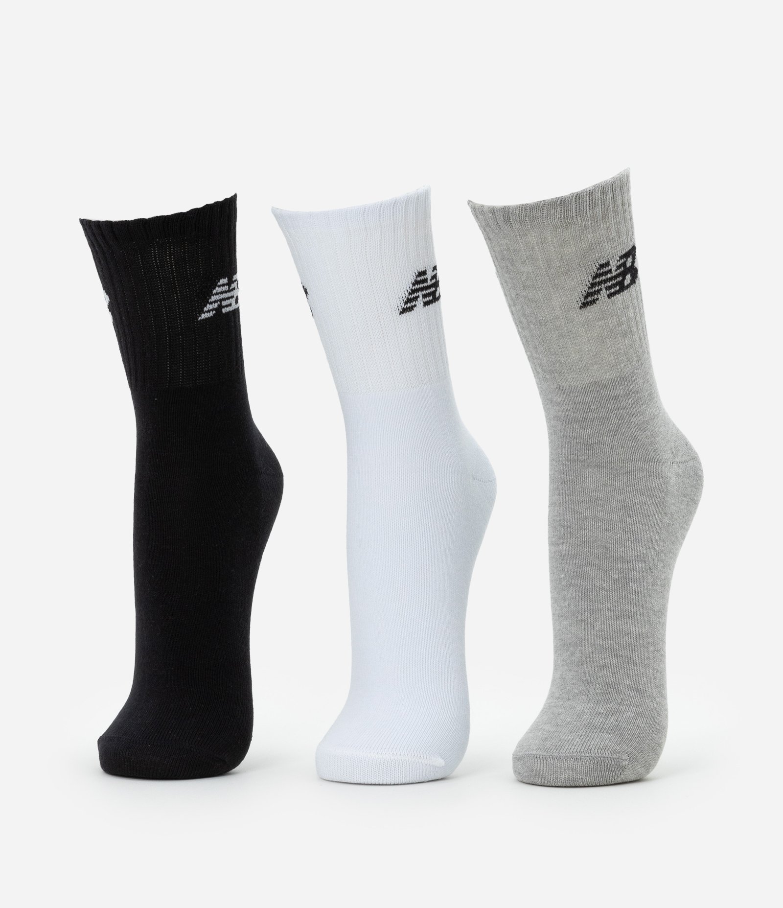 Kit 03 Pares de Meias com Cano Longo Estampa New Balance Cinza/Branco/Preto 1