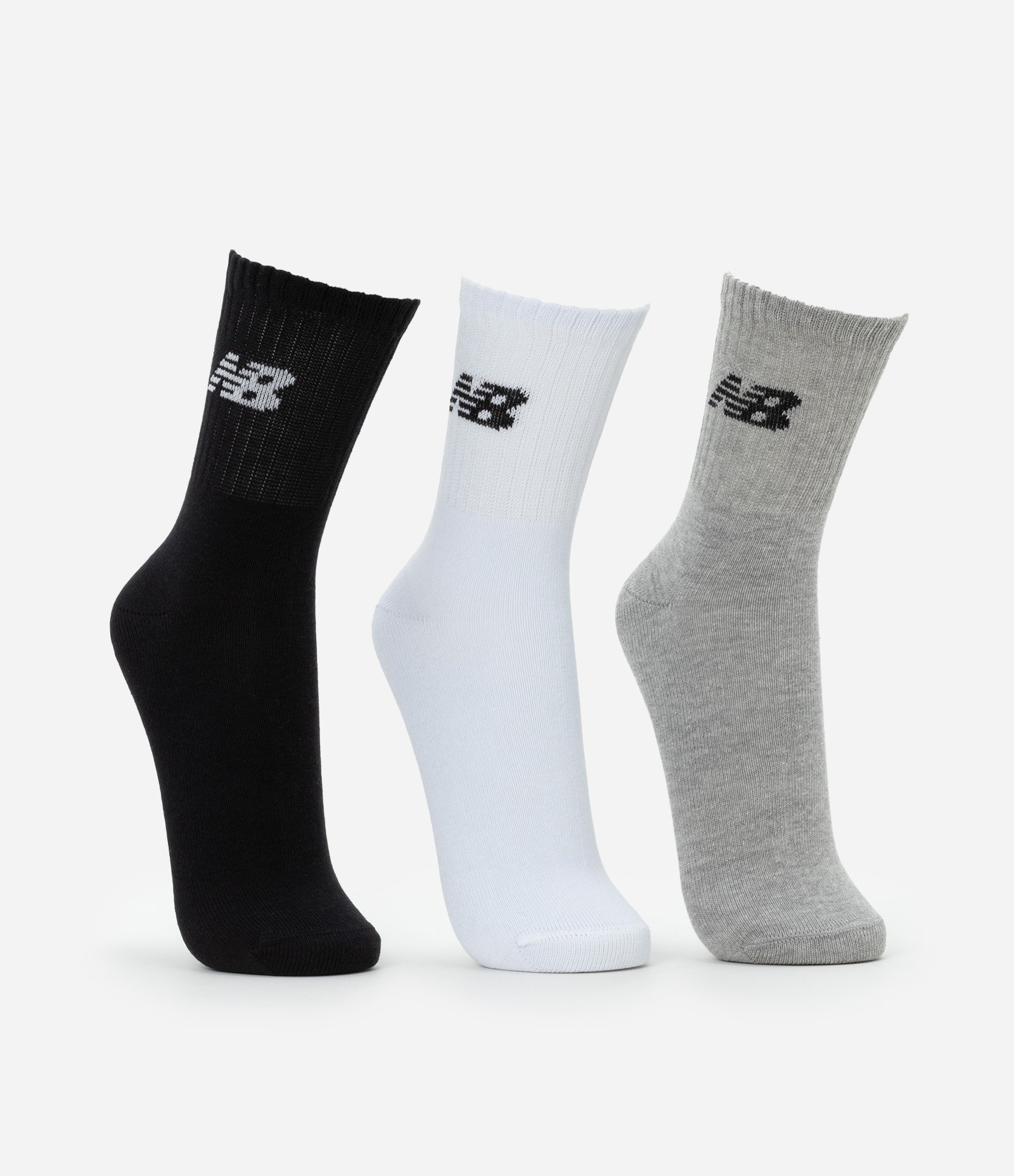 Kit 03 Pares de Meias com Cano Longo Estampa New Balance Cinza/Branco/Preto 2