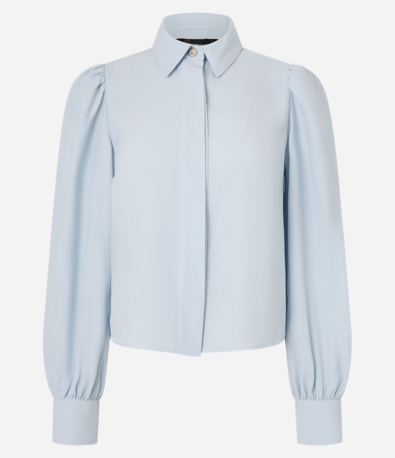 Camisa em Crepe com Botão Diferenciado e Manga Bufante Azul 5