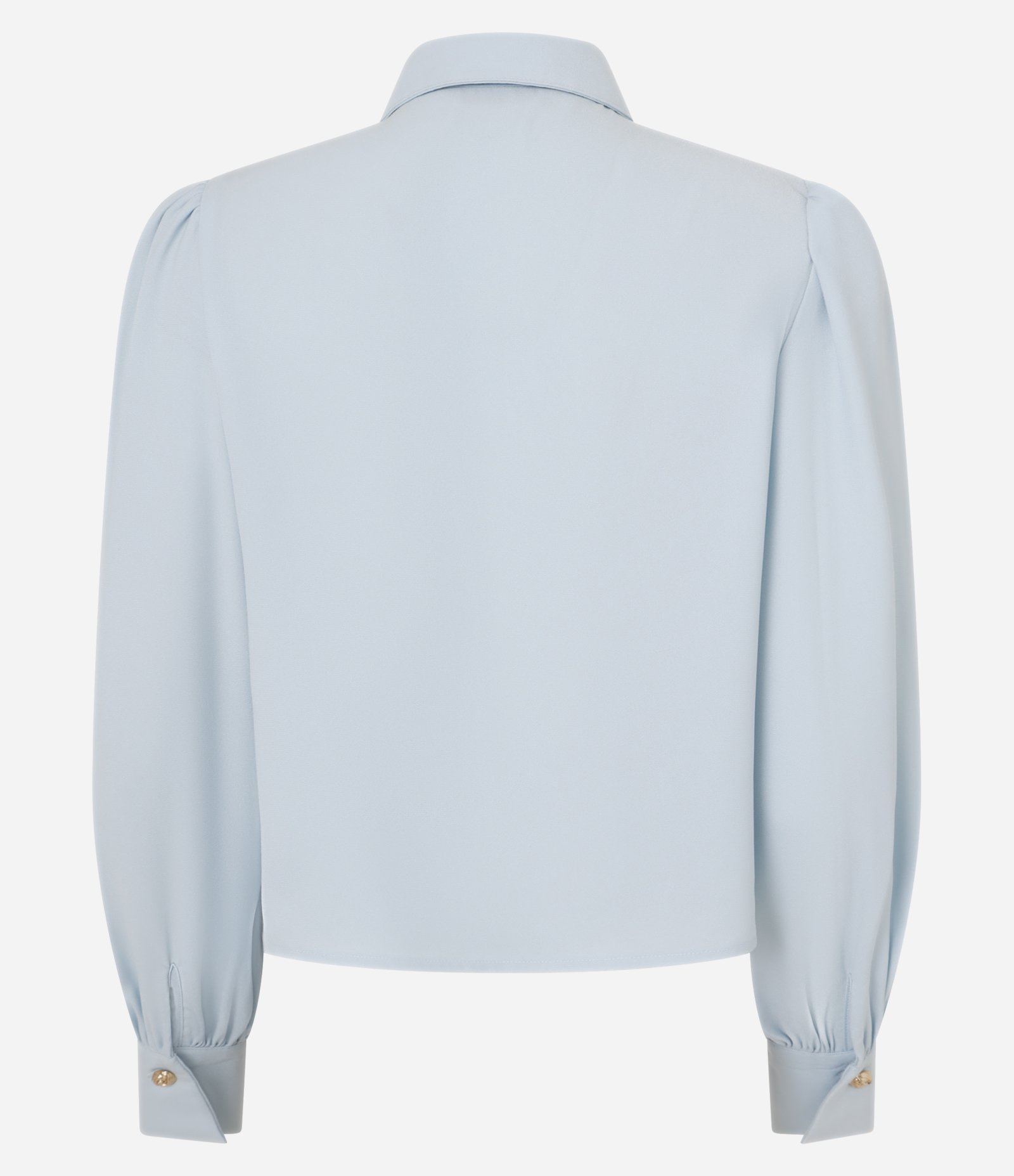 Camisa em Crepe com Botão Diferenciado e Manga Bufante Azul 6