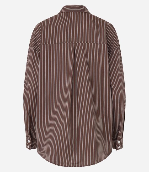 Camisa Oversized em Tricoline com Listras em Fio Tinto
