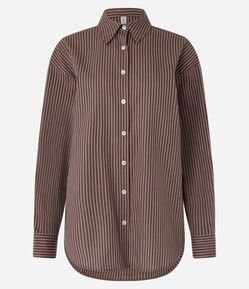 Camisa Oversized em Tricoline com Listras em Fio Tinto