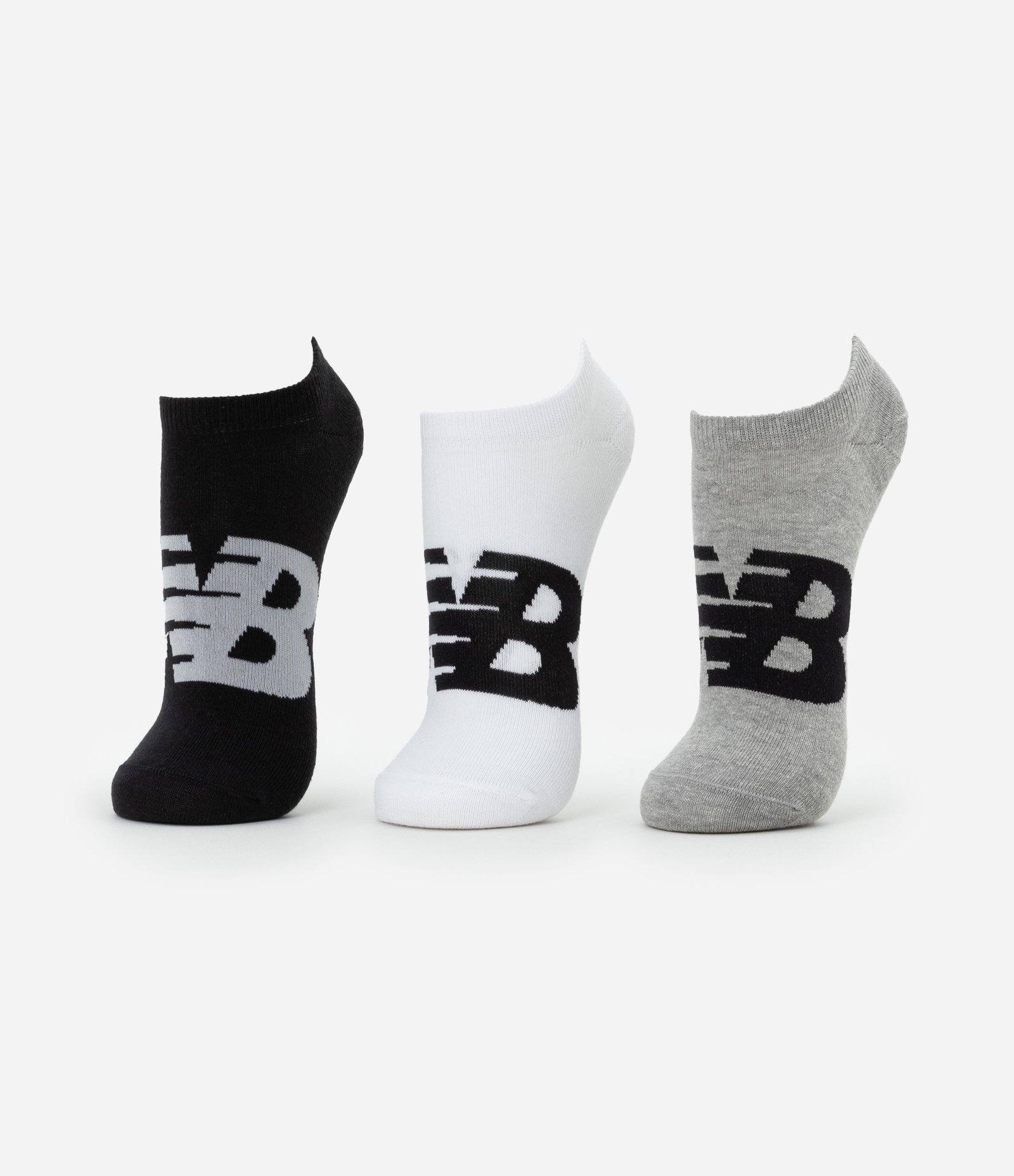 Kit 03 Pares de Meias Invisíveis em Algodão com Estampa New Balance Branco/Cinza/Preto 1