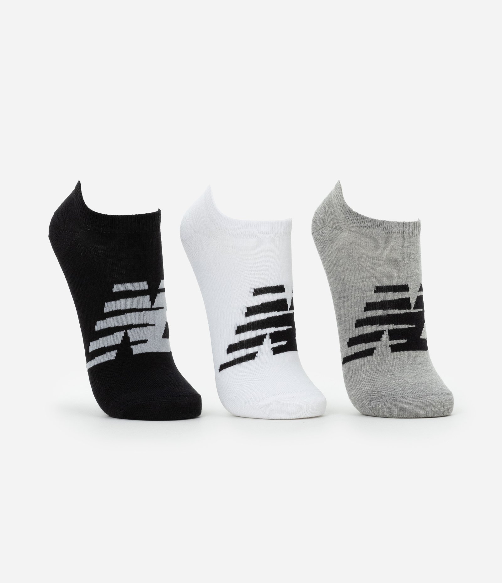 Kit 03 Pares de Meias Invisíveis em Algodão com Estampa New Balance Branco/Cinza/Preto 2