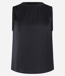 Blusa Acetinada Sem Manga com Ribana na Gola Redonda