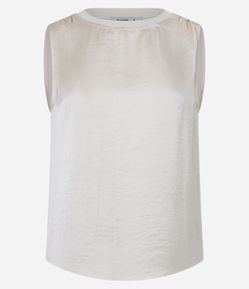 Blusa Acetinada Sem Manga com Ribana na Gola Redonda