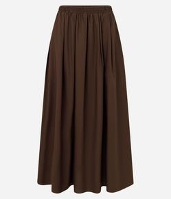 Saia Evasê Midi em Tricoline com Cós Elástico