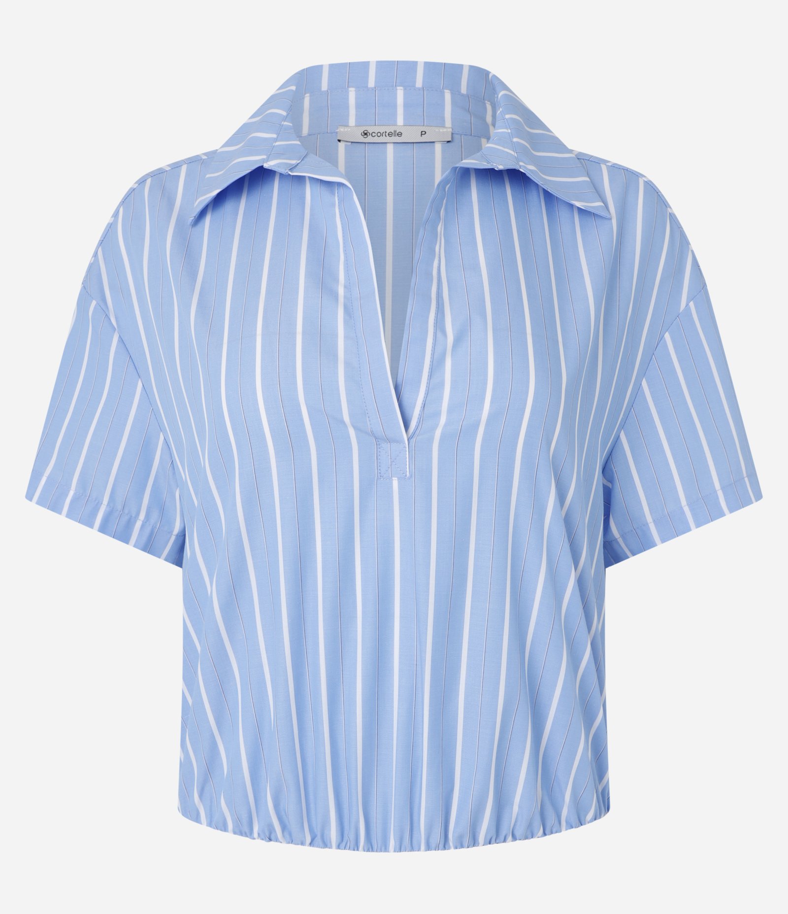 Body Camisa em Tricoline Listrado em Fio Tinto Azul 9