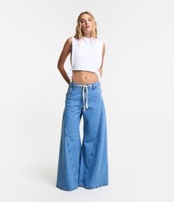Calça Supe Wide Leg Jeans com Amarração no Cós