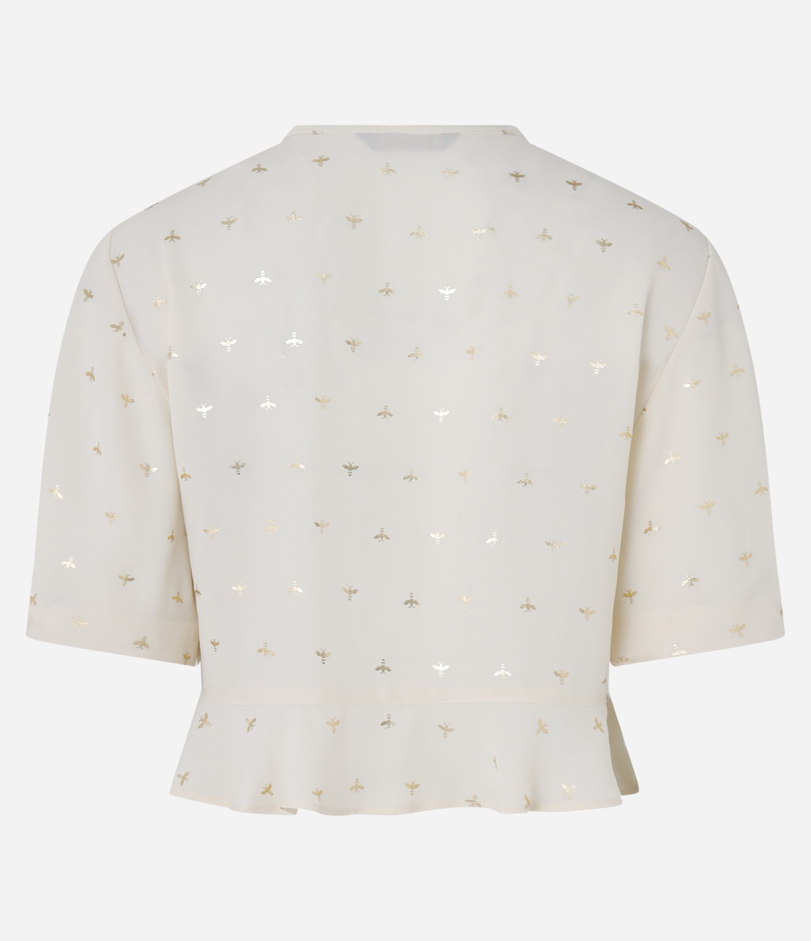 Blusa em Chiffon com Estampa Abelha em Efeito Metalizado Bege 7