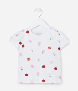 Blusa Infantil com Bordado em Paetês e Estampa Frutinhas - Tam 1 a 5 Anos