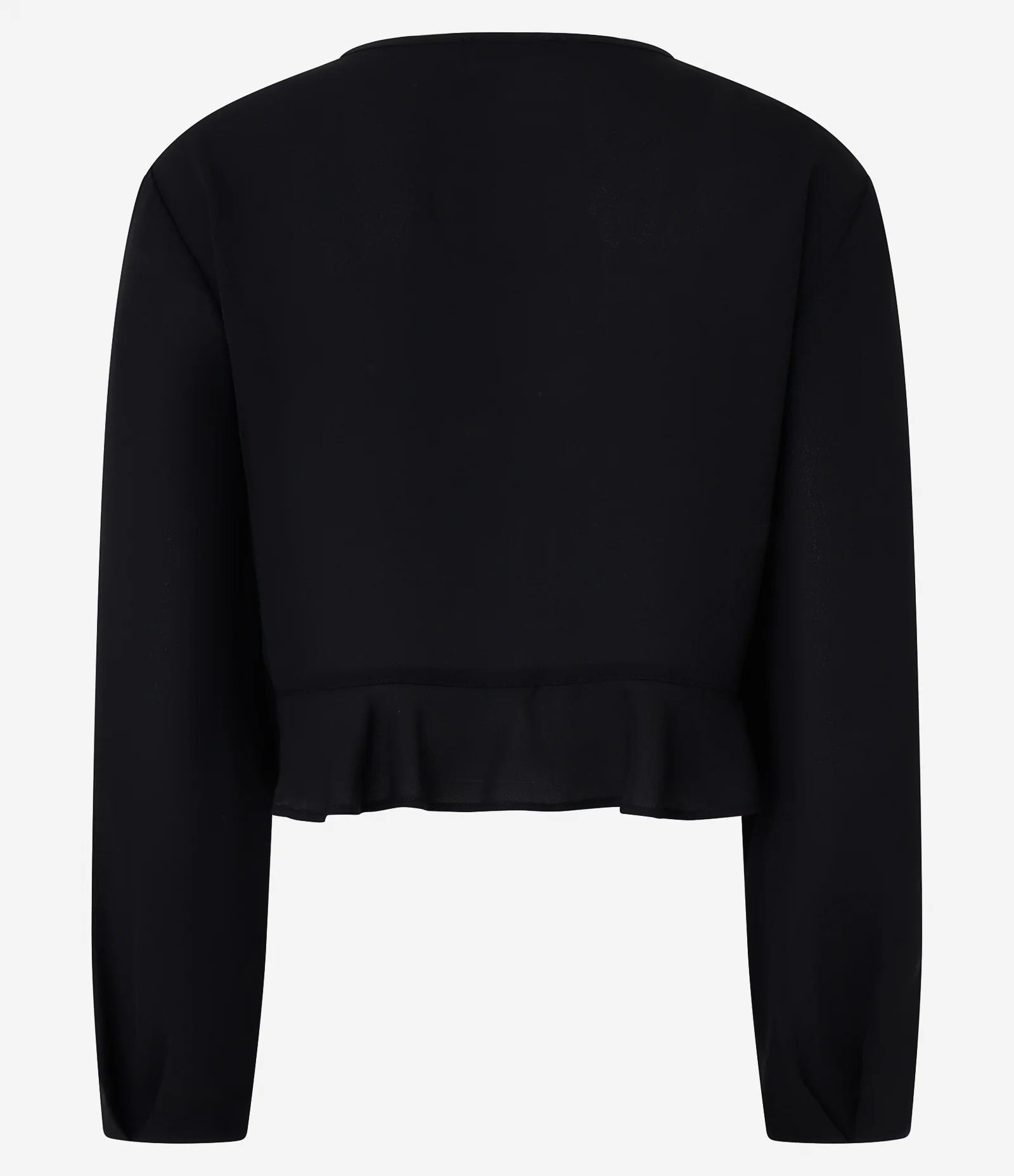 Blusa em Crepe com Amarração no Decote e Babado na Bara Preto 2