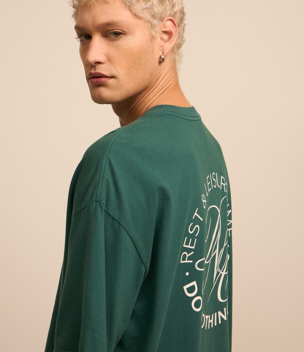 Camiseta Overboxy em Algodão com Estampa Lettering Verde