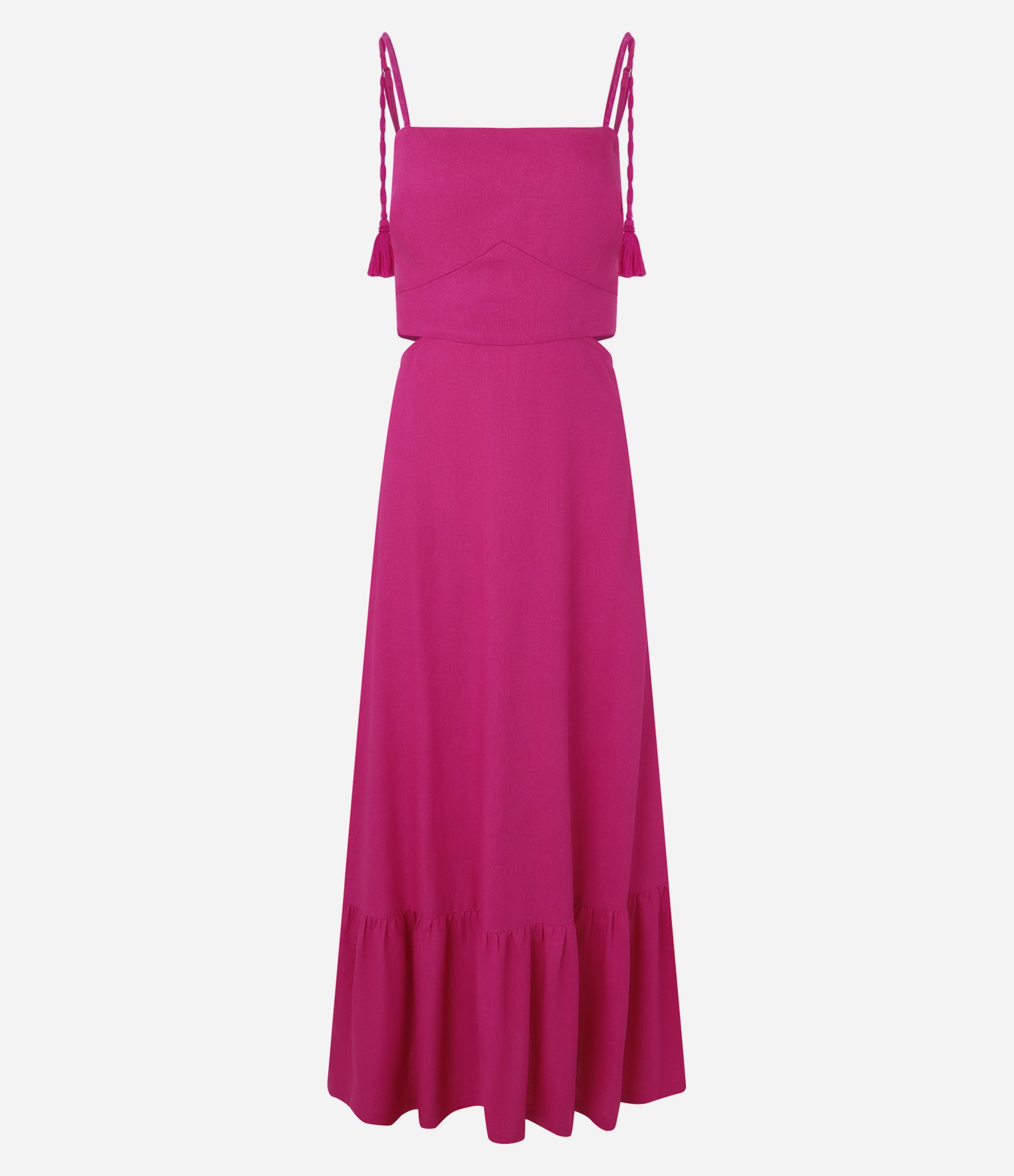 Vestido New Midi em Viscolinho com Lastex e Recorte Vazado Rosa 5