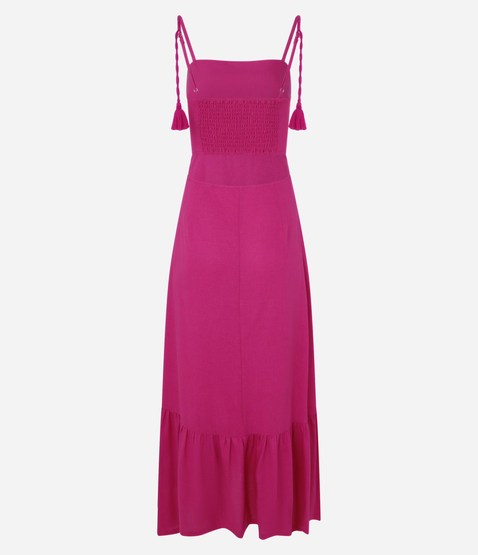 Vestido New Midi em Viscolinho com Lastex e Recorte Vazado Rosa 6