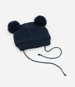 Touca Infantil com Pompons e Cordinha - Tam 0 a 12 meses