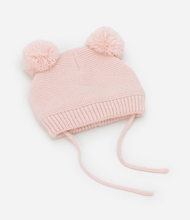 Touca Infantil com Pompons e Cordinha - Tam 0 a 12 meses
