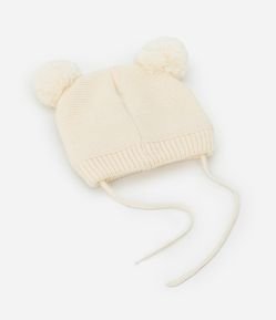 Touca Infantil com Pompons e Cordinha - Tam 0 a 12 meses