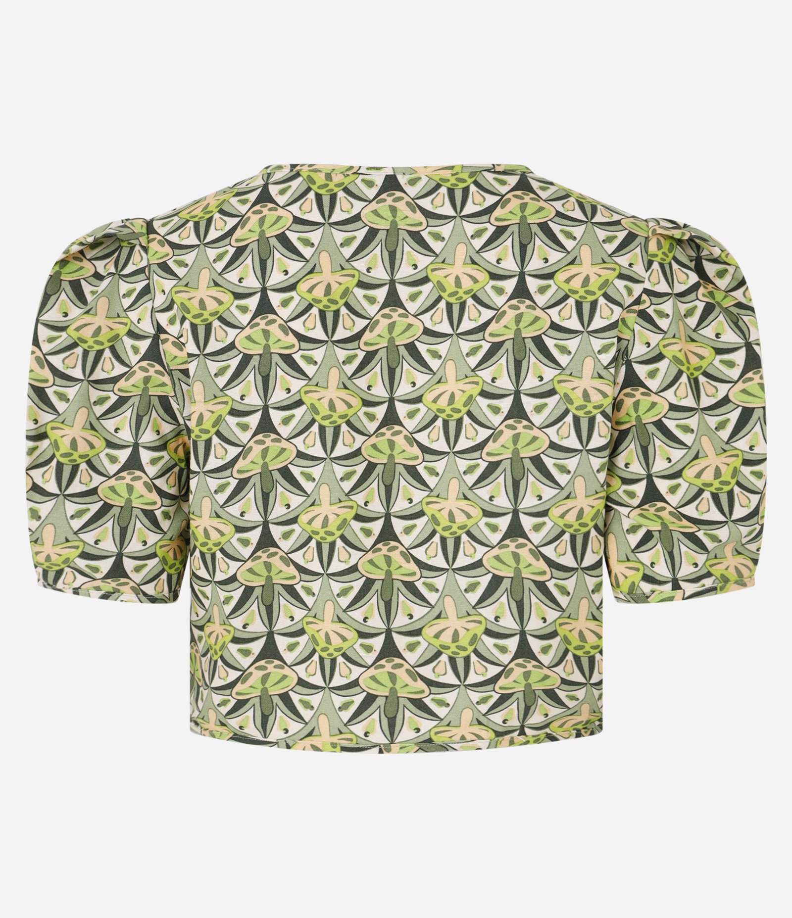 Blusa Cropped em Viscolinho com Estampa Cogumelos Verde 2