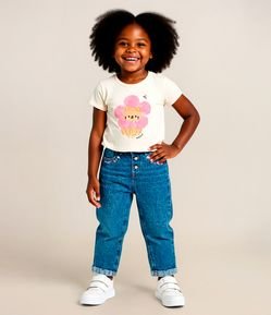 Blusa Infantil com Estampa Gatinho e Flor - Tam 1 a 5 Anos