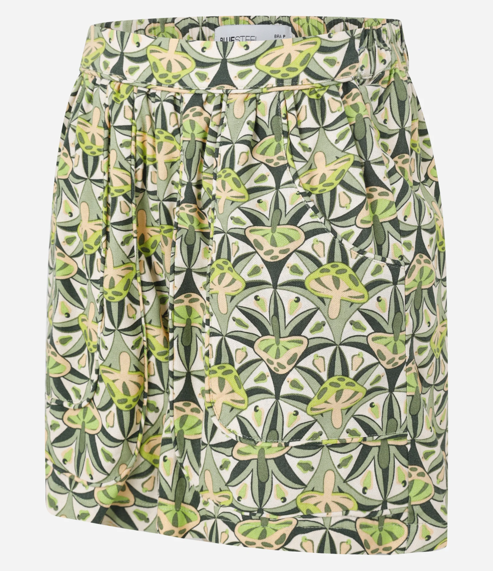 Short Curto em Viscolinho com Estampa Cogumelos Verde 7