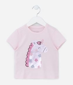 Blusa Infantil com Estampa Unicórnio em Foil - Tam 1 a 5 Anos