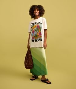 Saia New Midi Acetinada com Listras Degradê