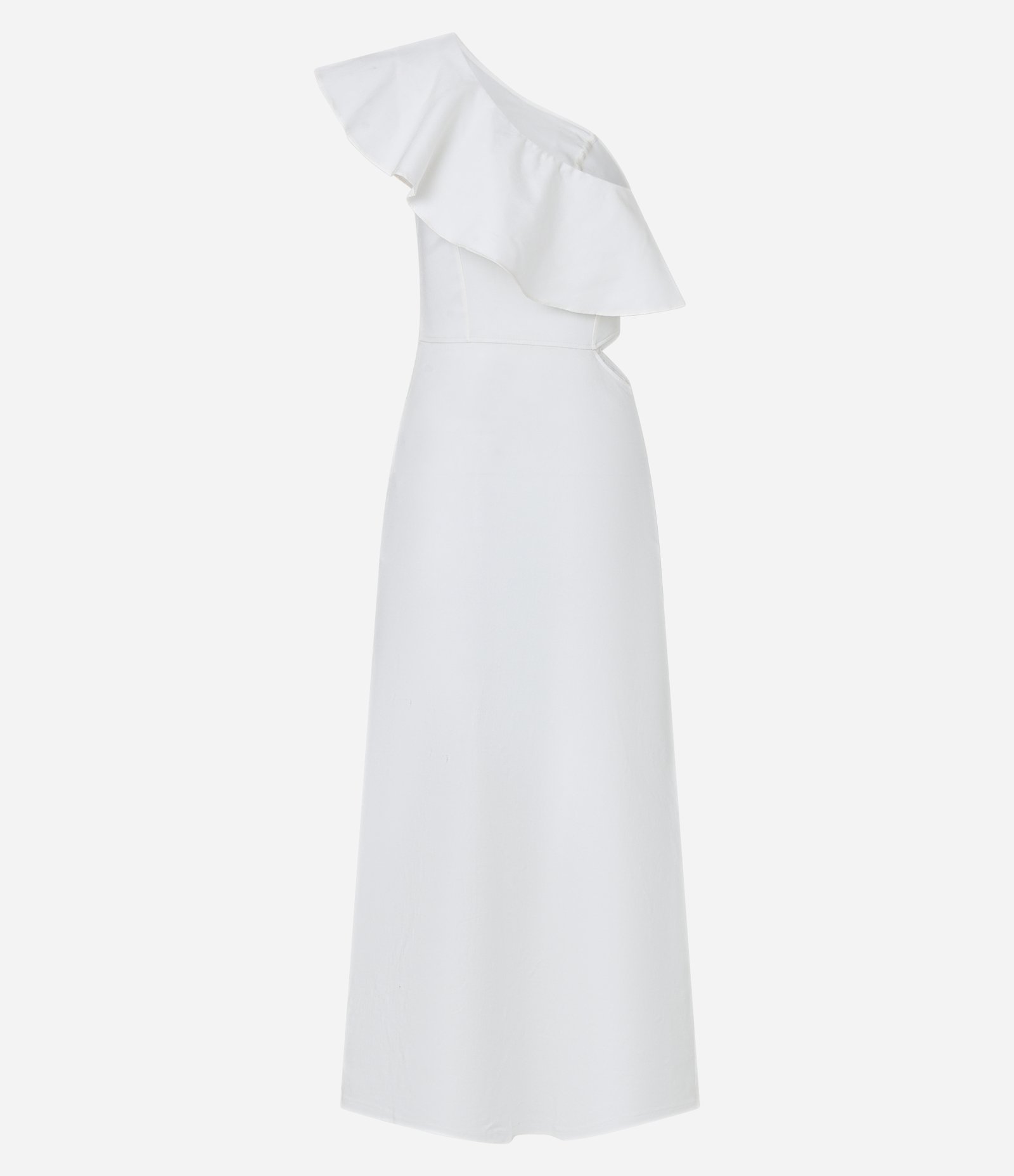 Vestido Midi em Bengaline Ombro Só com Babado Branco Neve 6