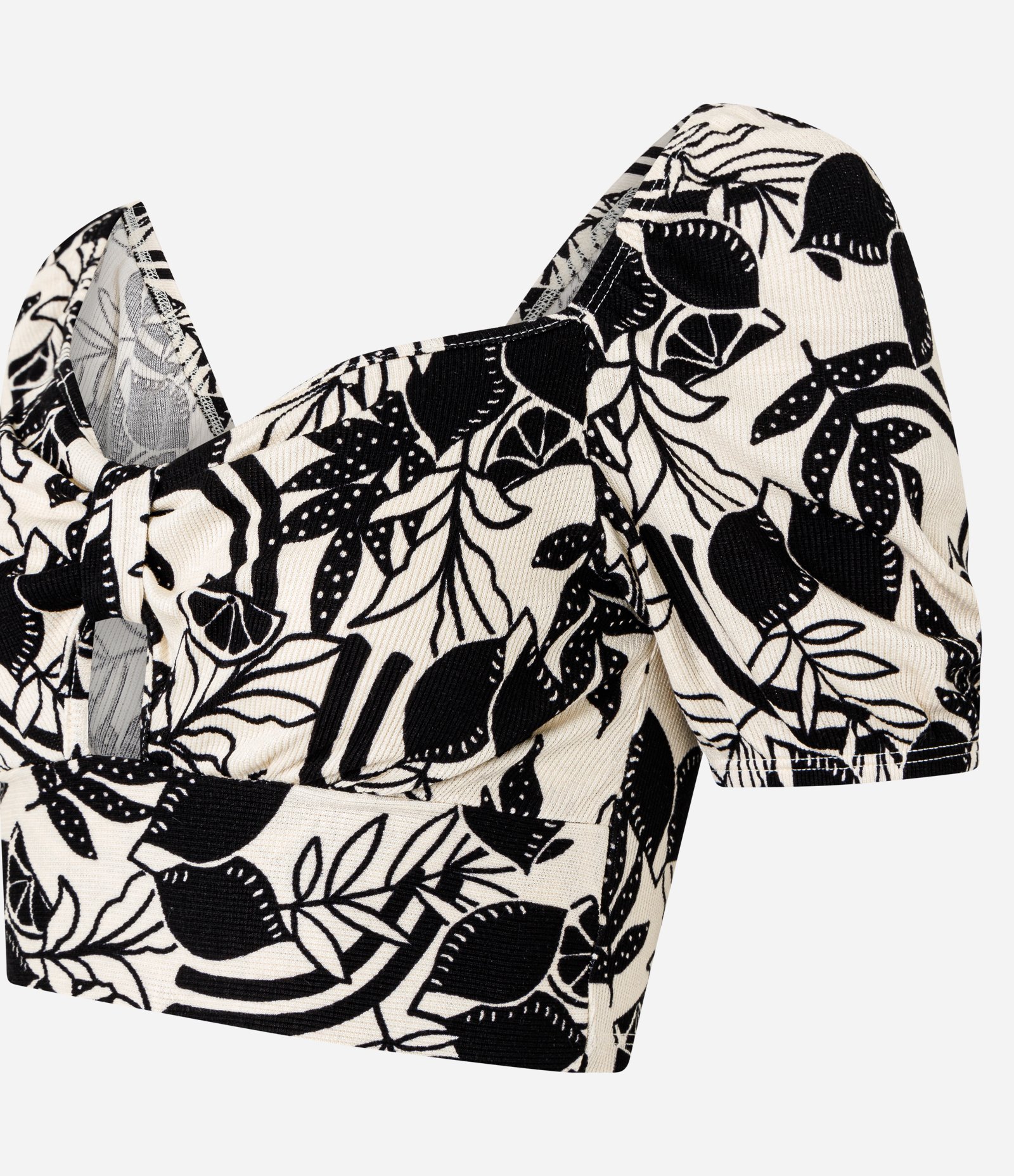 Blusa Cropped com Lacinho no Decote Manga Bufante e Estampa de Limoeiro Bege 5