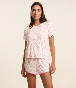 Short De Pijama em Viscose com Estampa de Coração