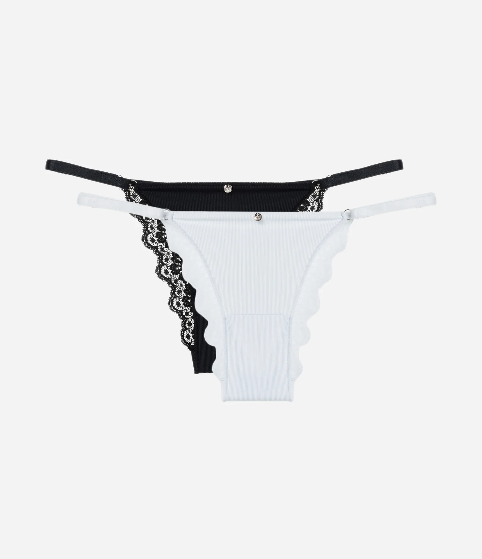 Kit 02 Calcinhas String Caneladas com Renda no Bumbum Preto/Branco 1