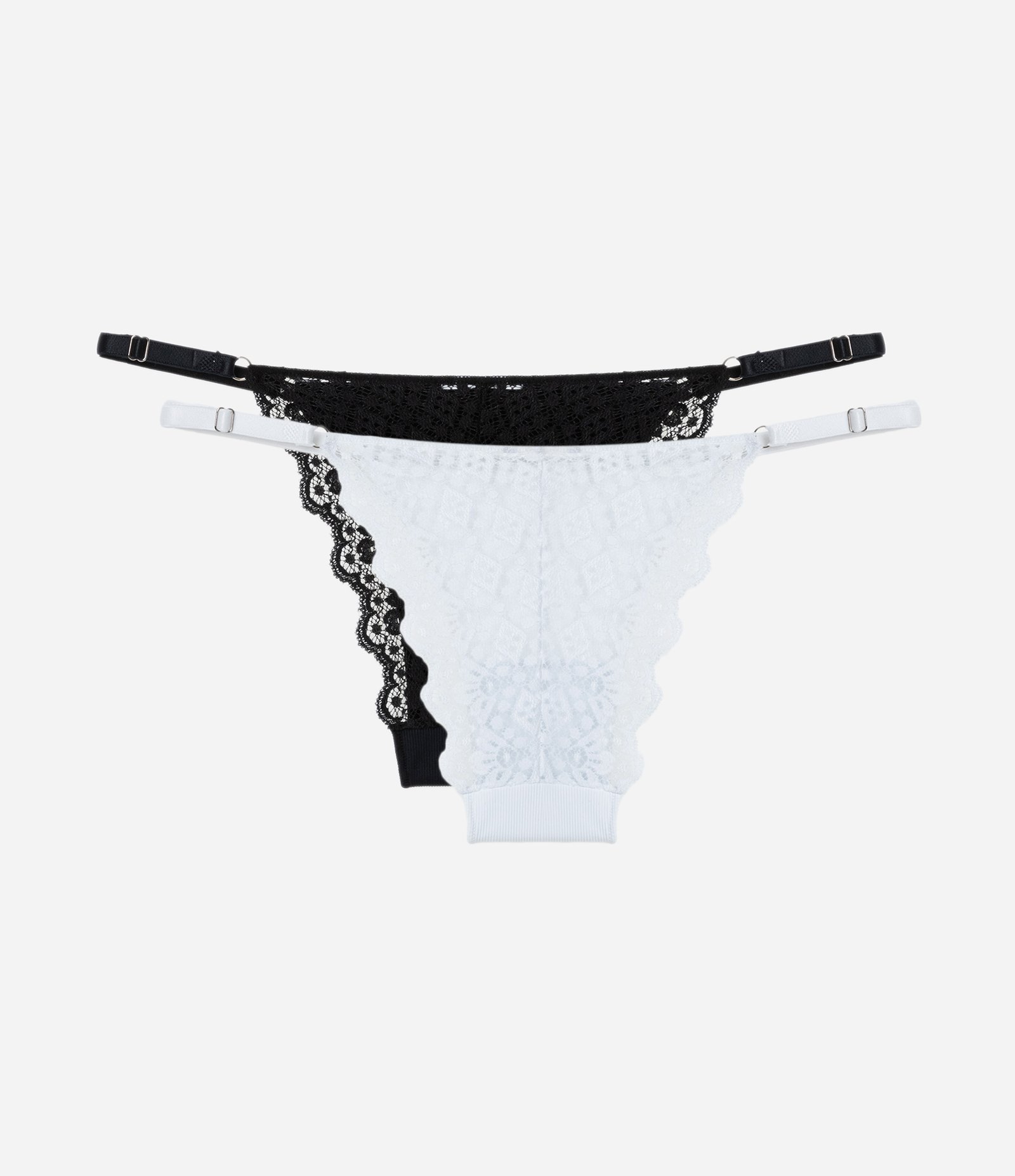 Kit 02 Calcinhas String Caneladas com Renda no Bumbum Preto/Branco 2