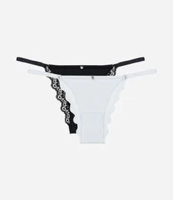 Kit 02 Calcinhas String Caneladas com Renda no Bumbum