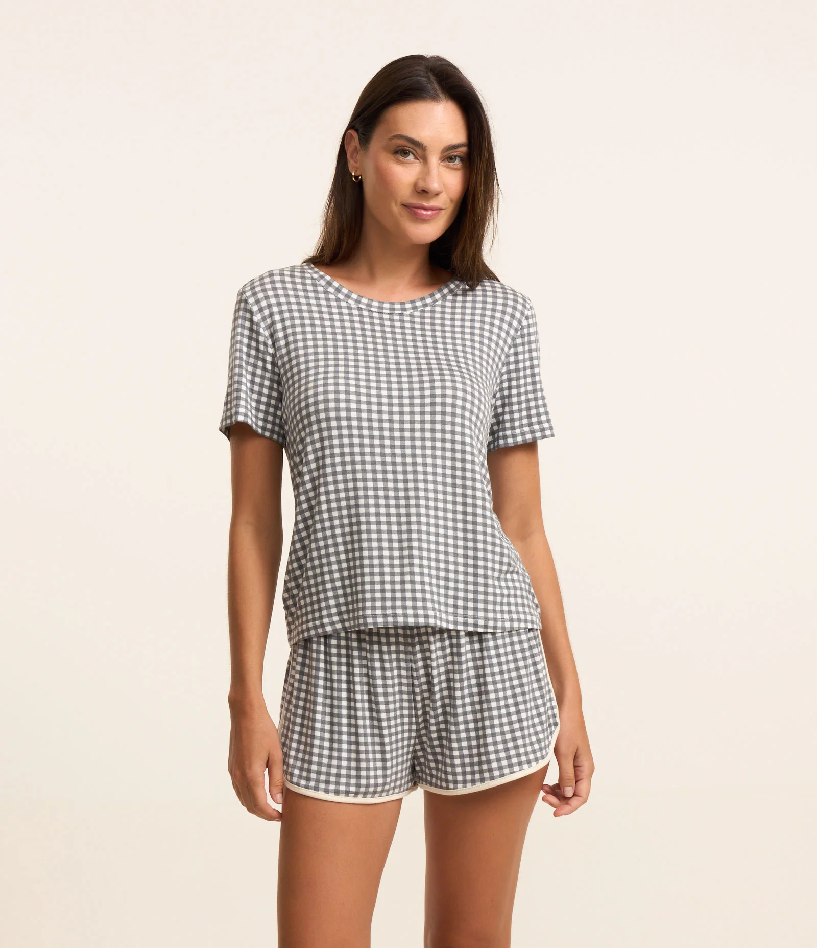 Blusa de Pijama em Viscose com Estampa Xadrez Cinza 1